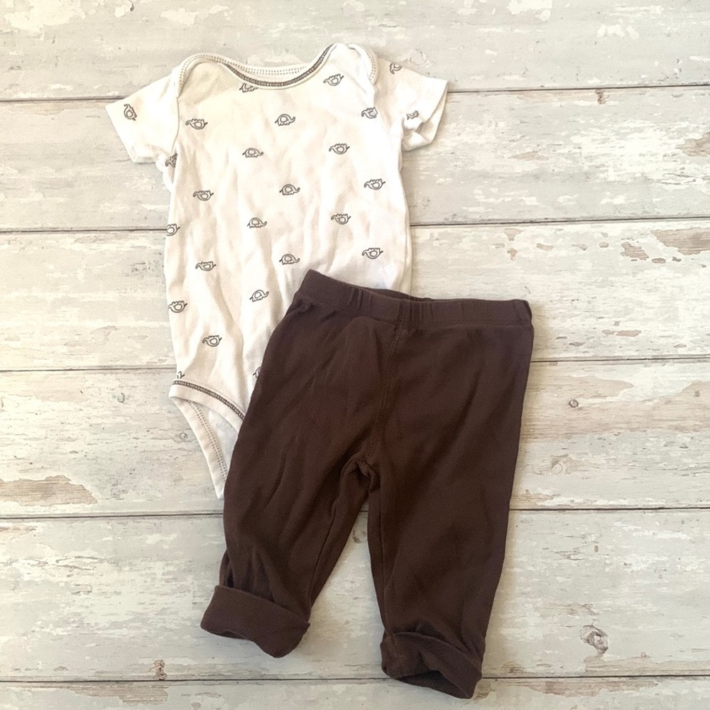 Carters 3m Baby Boy Outfit White Elephant Bodysuit Brown Joggers Pants Set